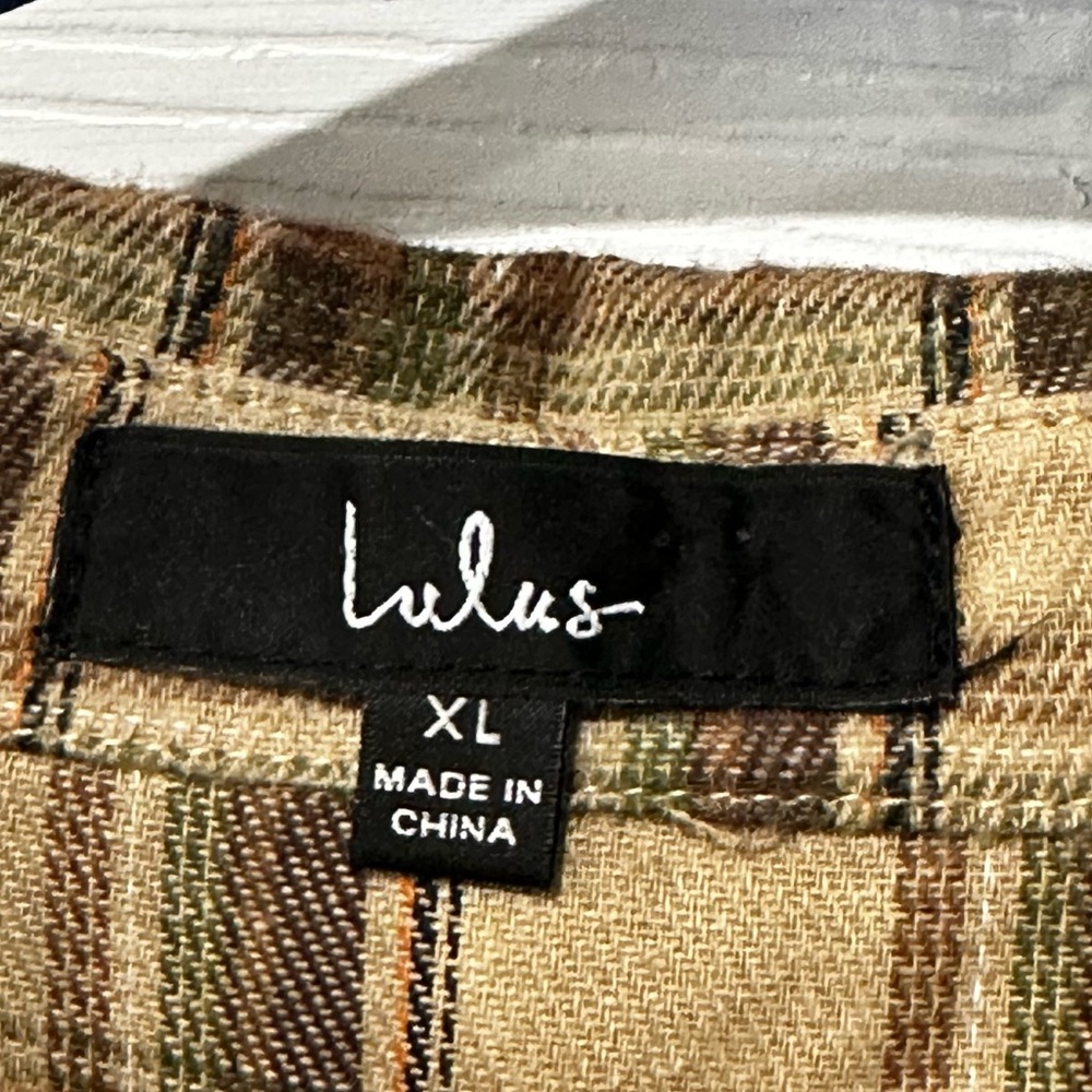 Lulus Seasonal Spirit Plaid Ruched Midi Dress Size XL Taupe Brown - Picture 3 of 11